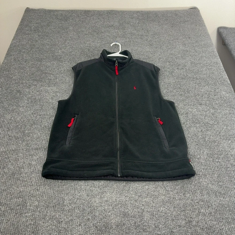 Polo Ralph Lauren Vest Mens L Black Polyester Fleece Polartec Mock Neck Gorpcore